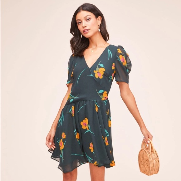 Astr Asymmetrical Floral Dress Dark Green Size S - Picture 2 of 8